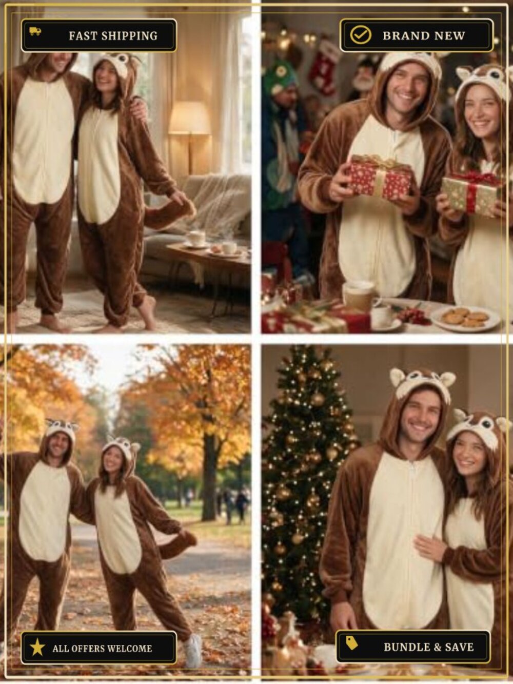 Squirrel Onesie Adult Unisex Flannel Animal Costume Halloween Cosplay - Picture 6 of 6